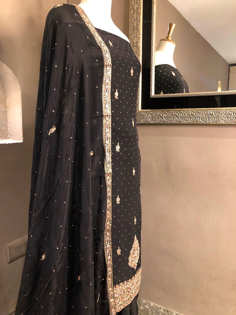 Crepe Unstitched Embroidered Suit