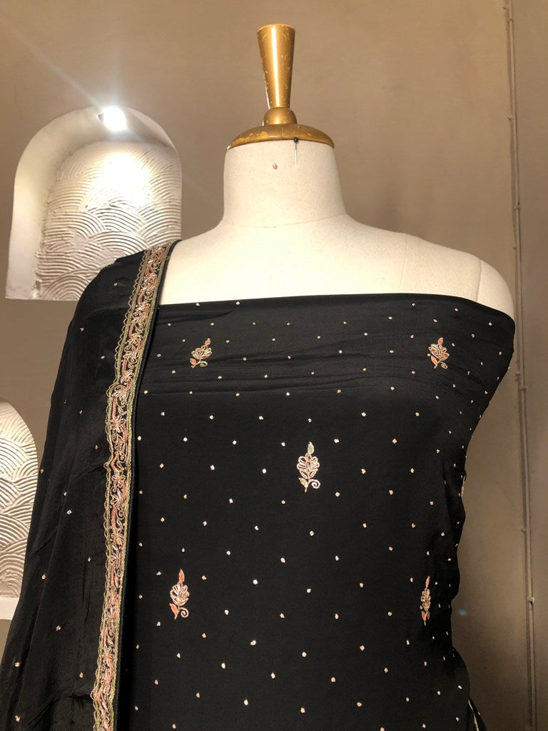 Crepe Unstitched Embroidered Suit