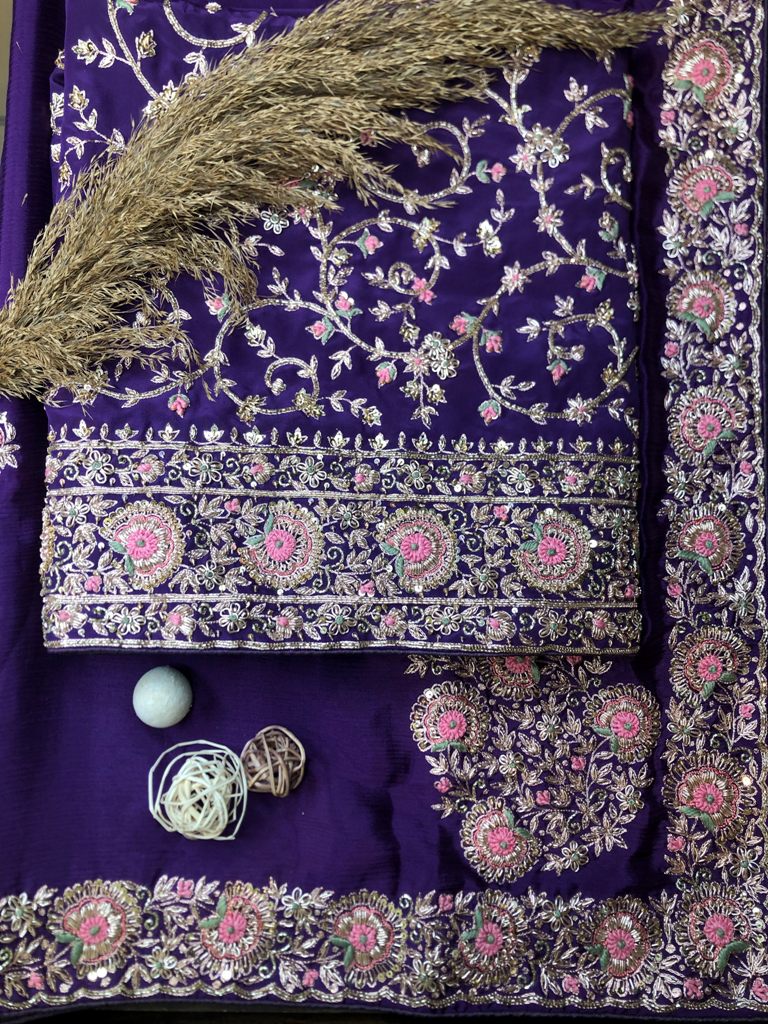 Unstitched Embroidered  Crepe Suit