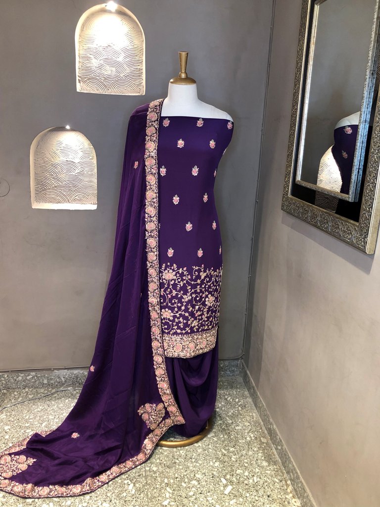 Unstitched Embroidered  Crepe Suit