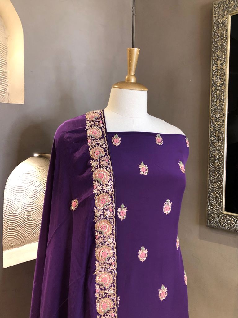 Unstitched Embroidered  Crepe Suit