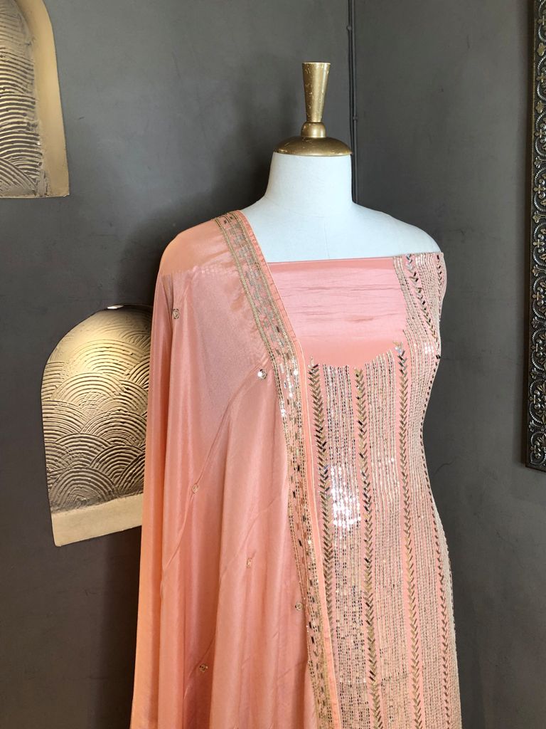 Crepe Embroidered Unstitched Suit