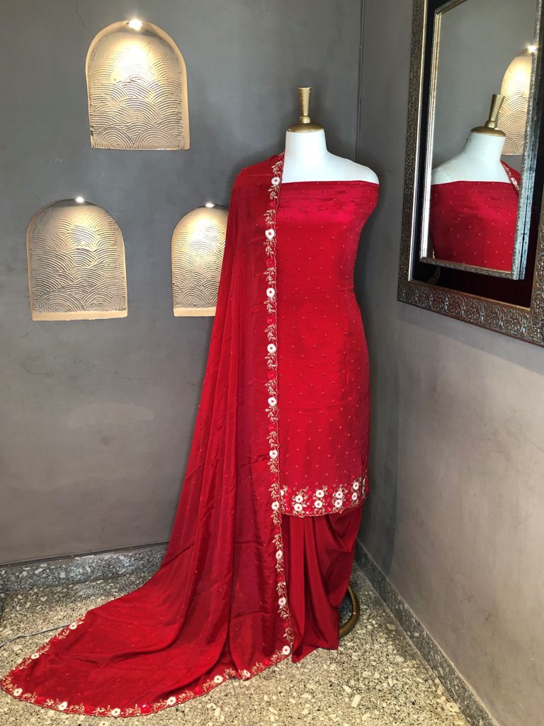 Crepe Embroidered Unstitch Suit