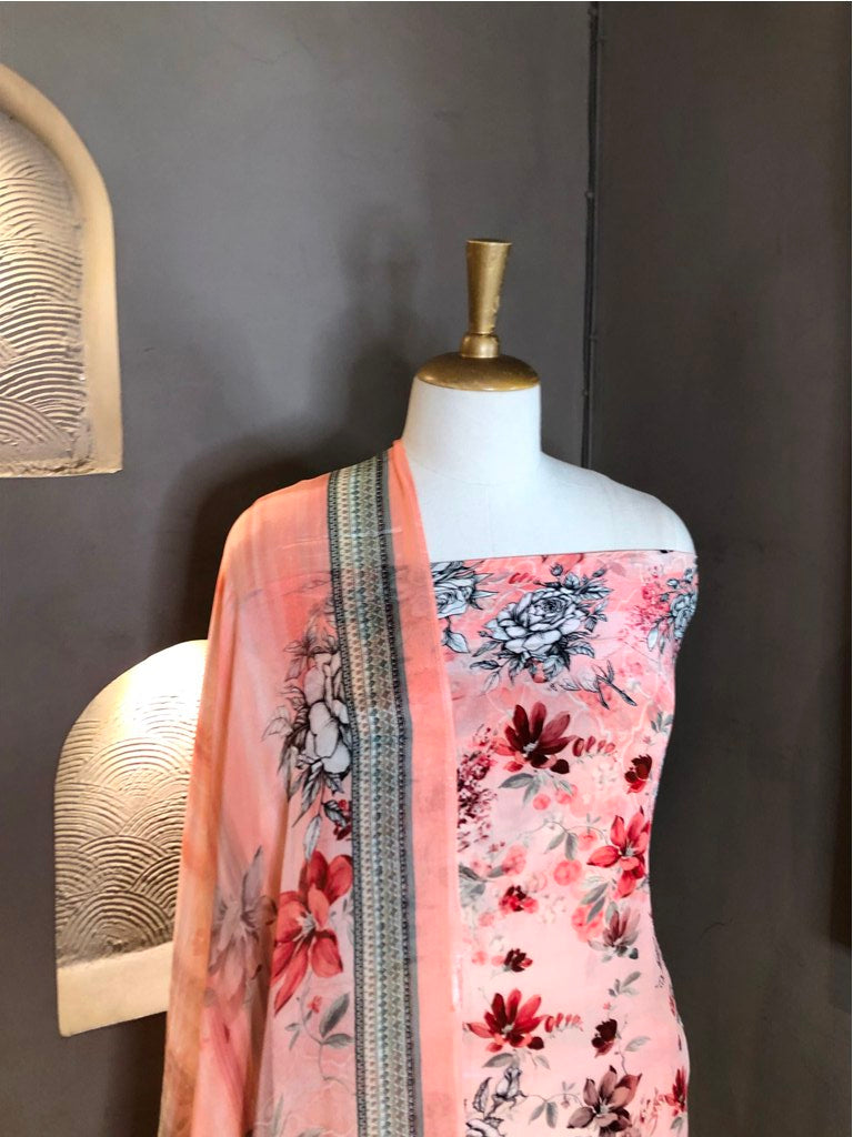 Printed Crepe Unstitched Suit