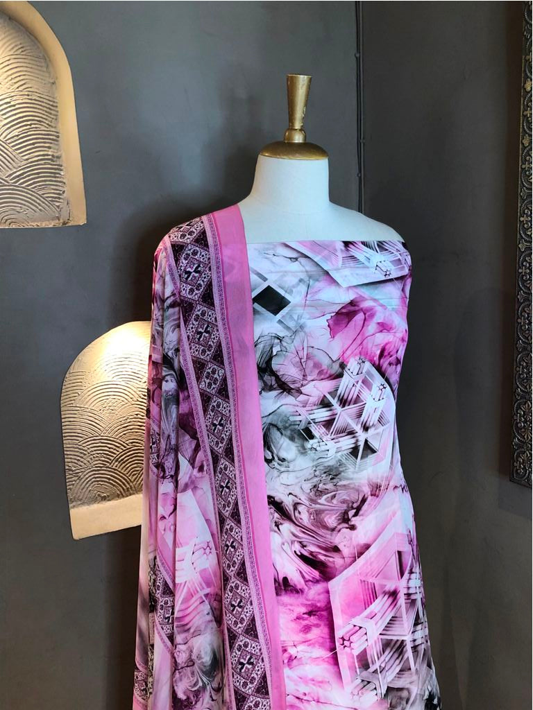 Printed Crepe Unstitched Suit