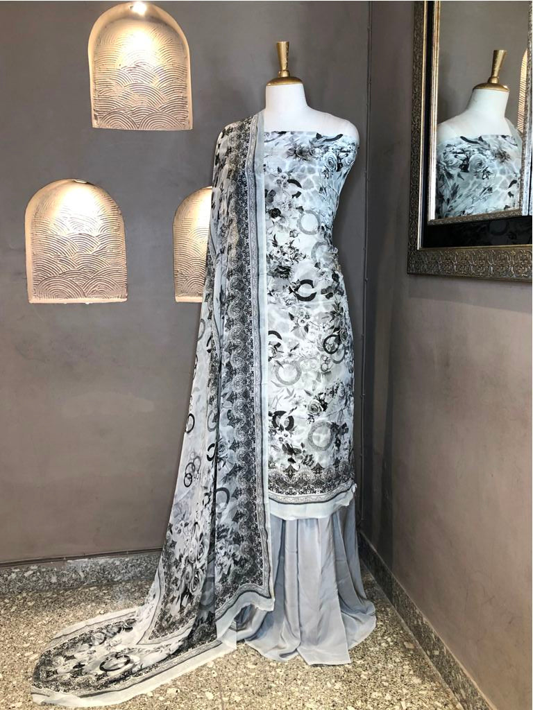 Printed Crepe Unstitched Suit