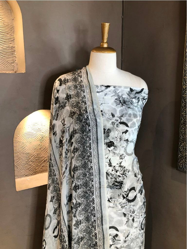 Printed Crepe Unstitched Suit