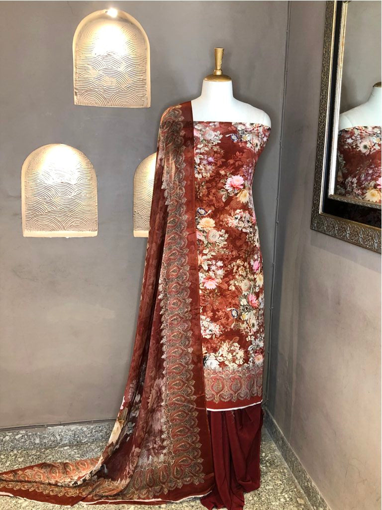 Printed Crepe Unstitched Suit