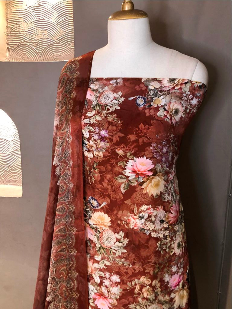 Printed Crepe Unstitched Suit