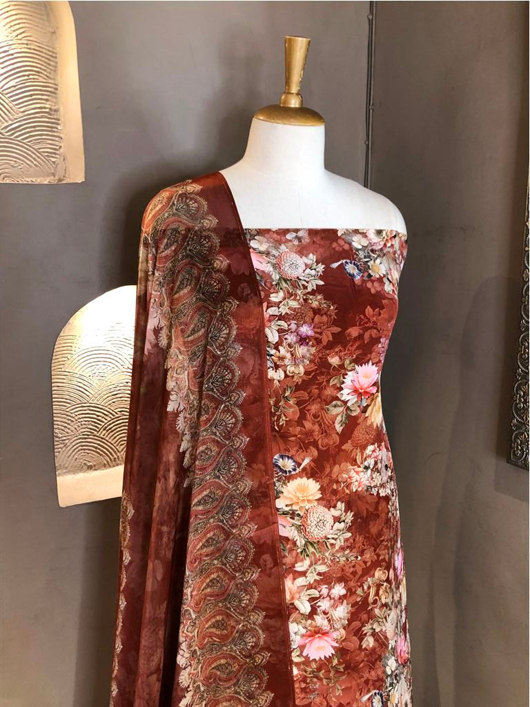 Printed Crepe Unstitched Suit