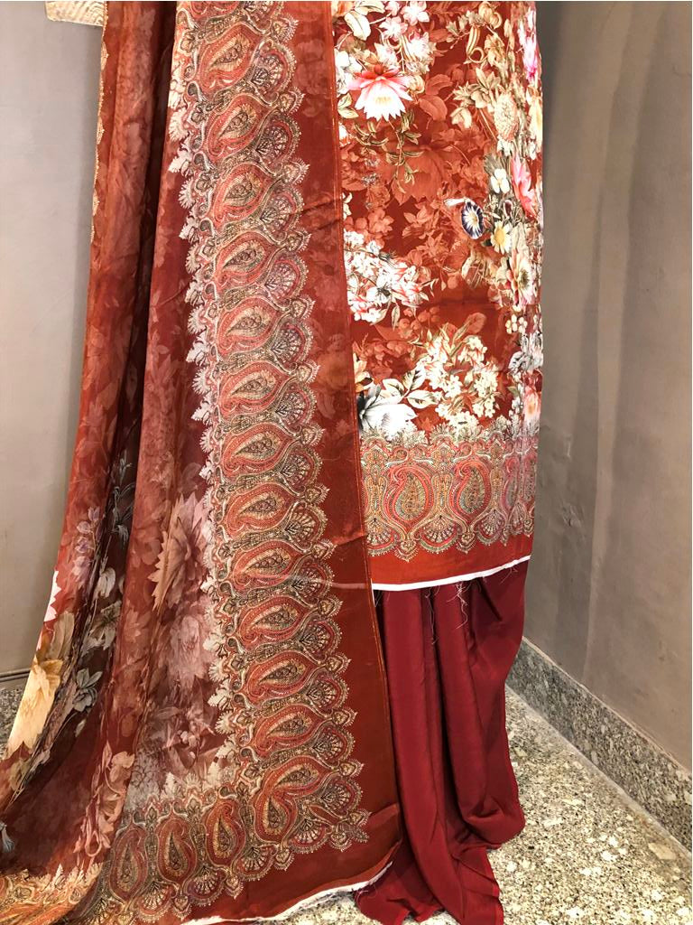 Printed Crepe Unstitched Suit