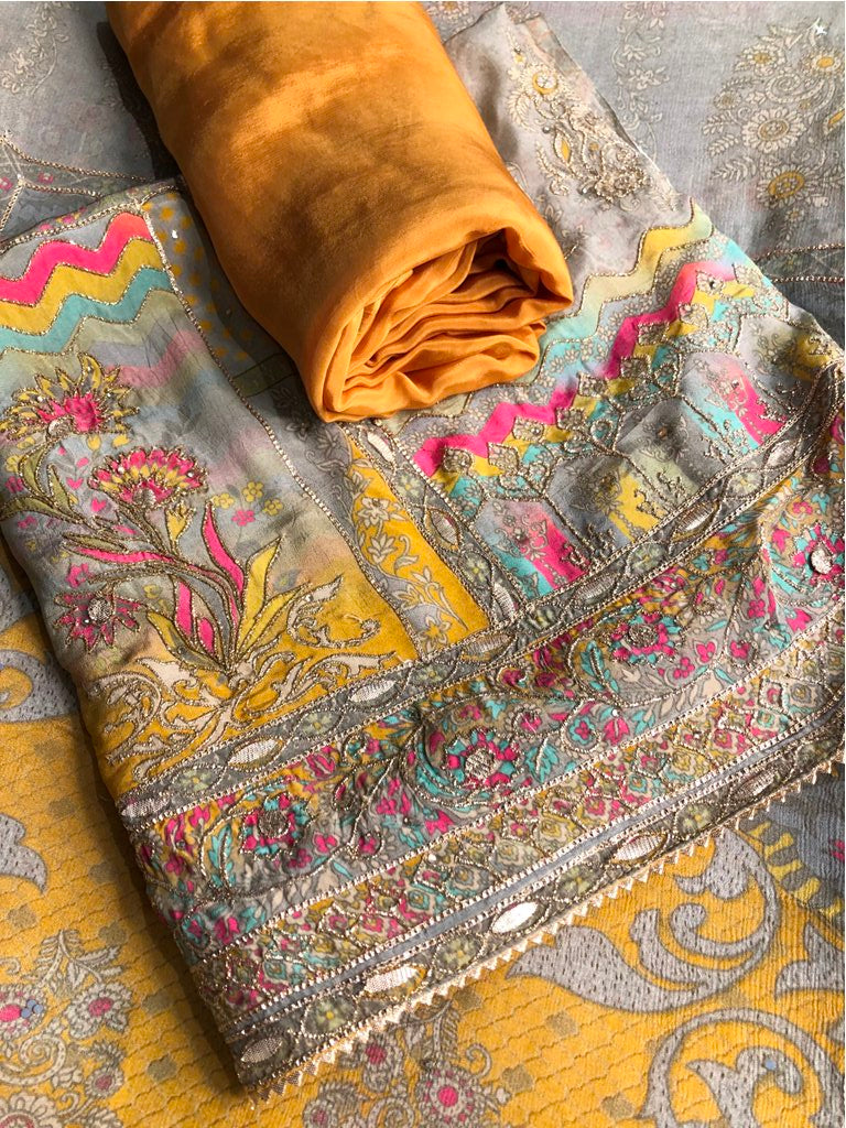 Printed Crepe Unstitched Suit