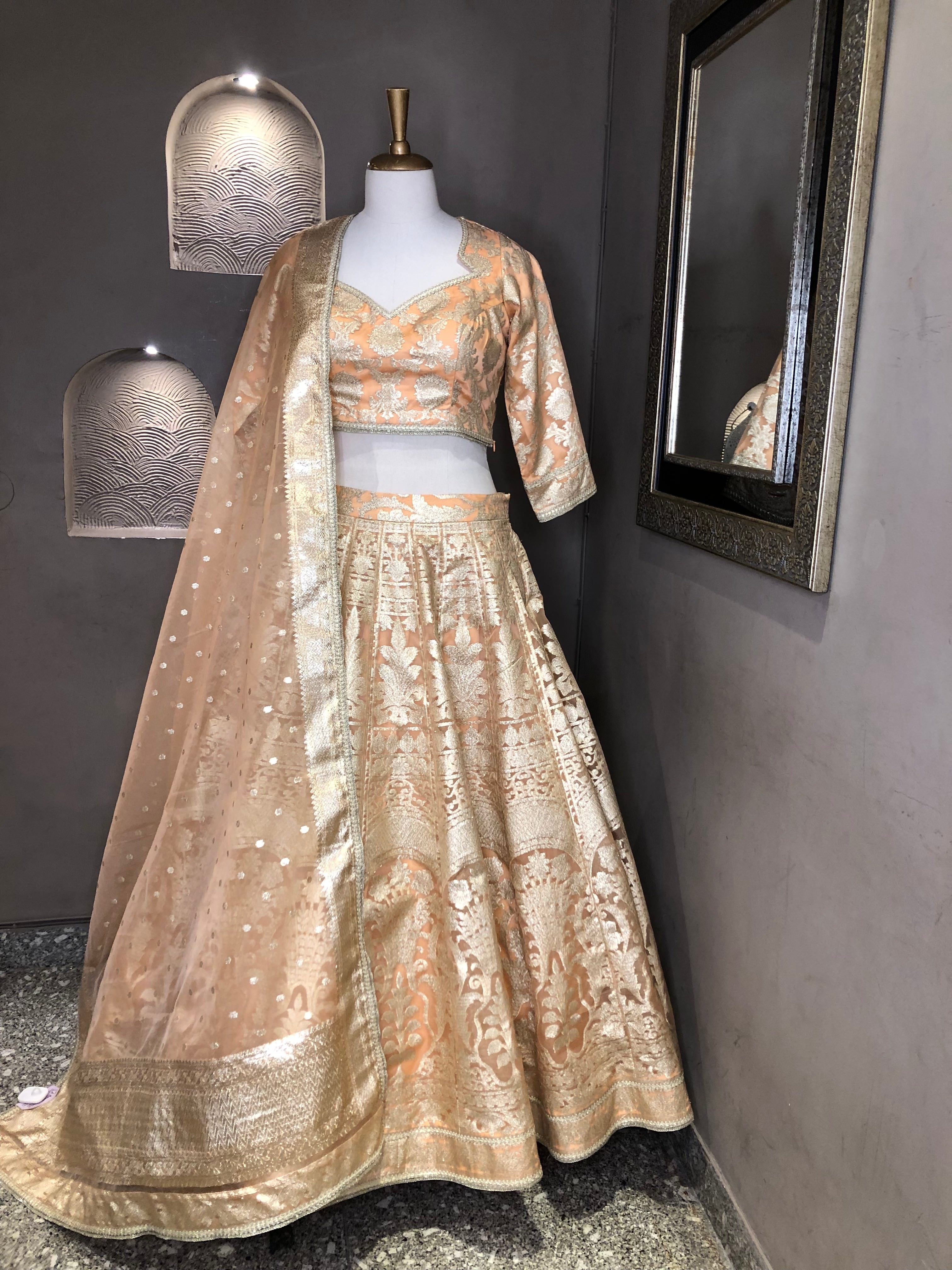 Peach Banarasi Organza Lehenga