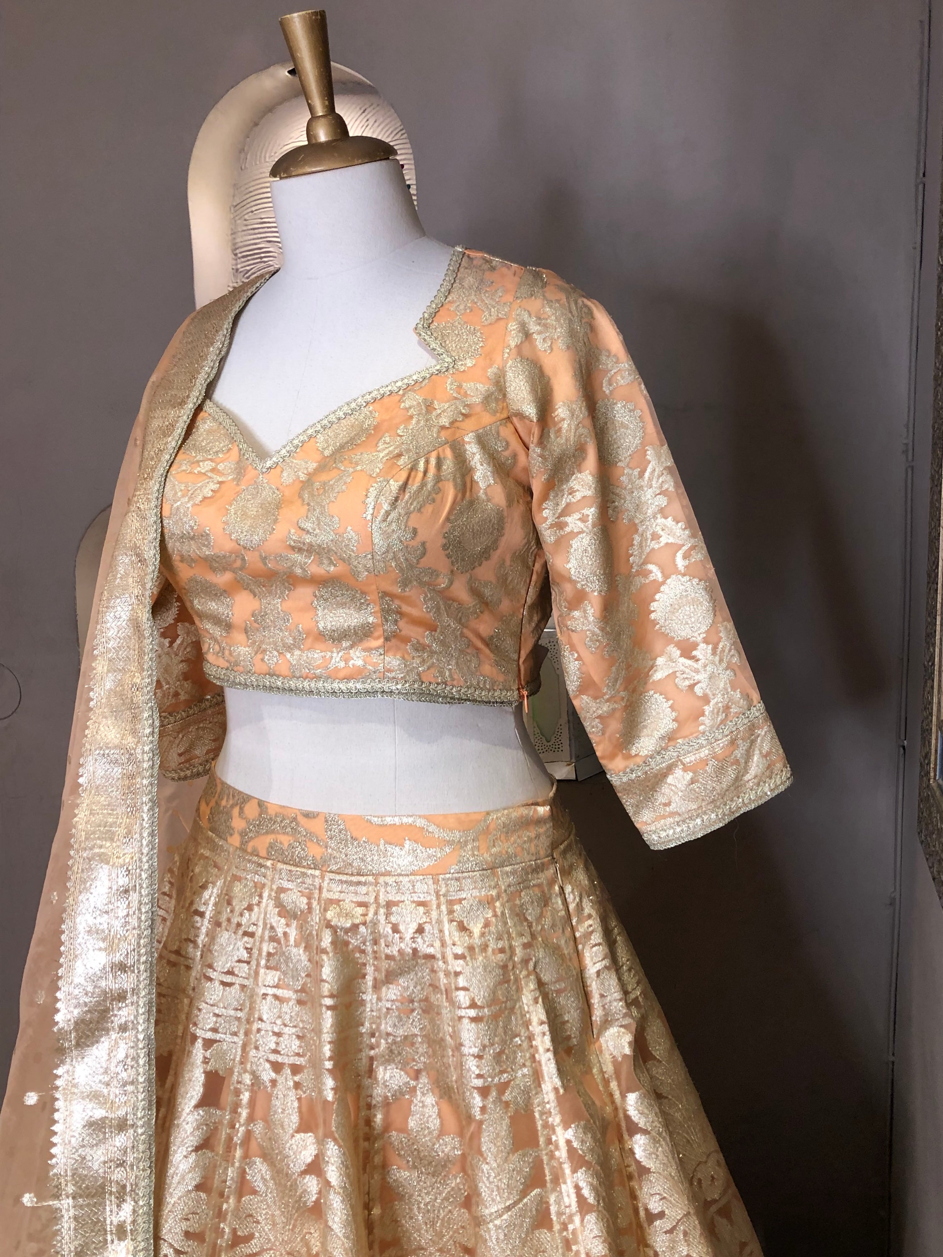 Peach Banarasi Organza Lehenga
