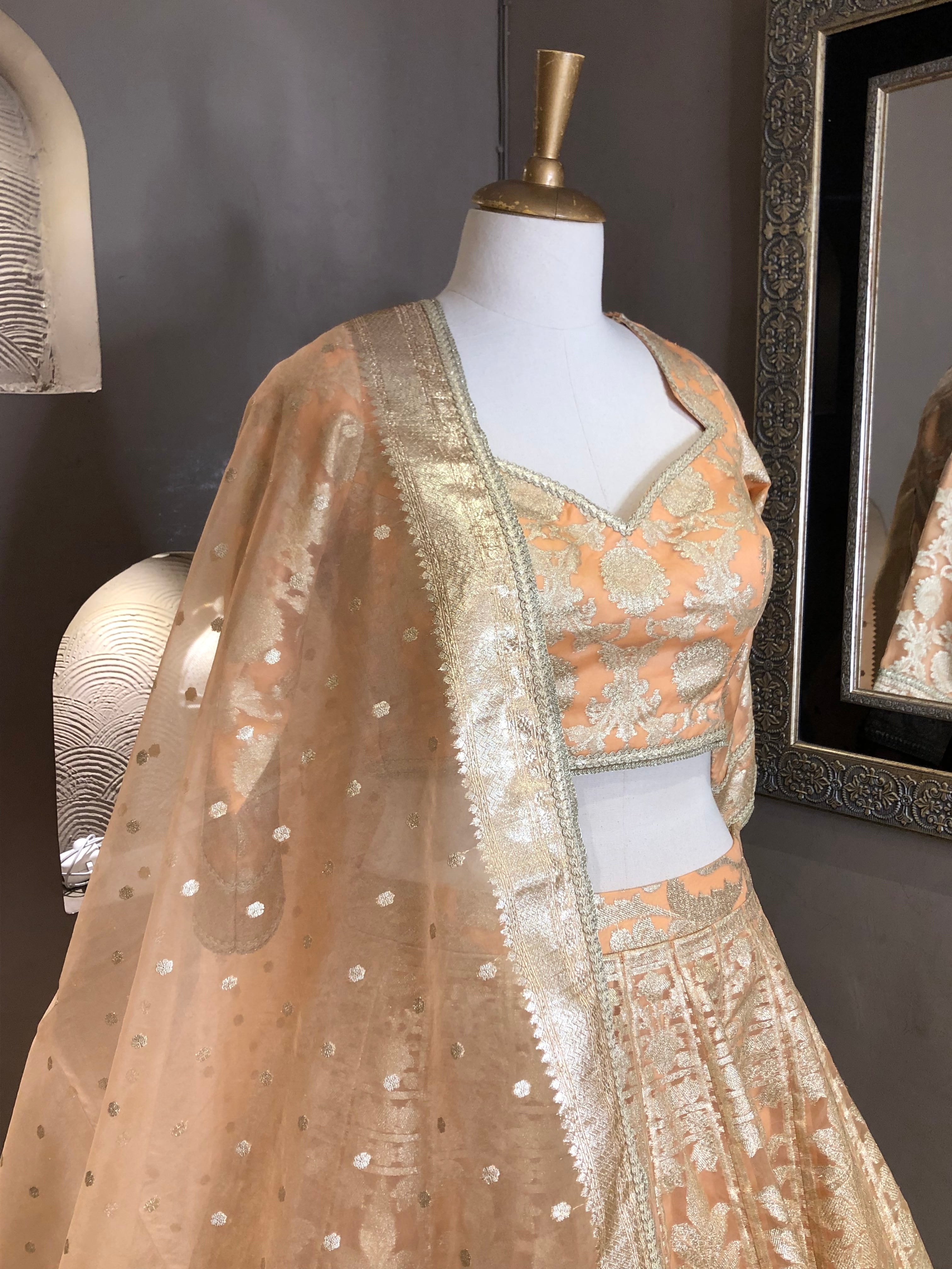 Peach Banarasi Organza Lehenga