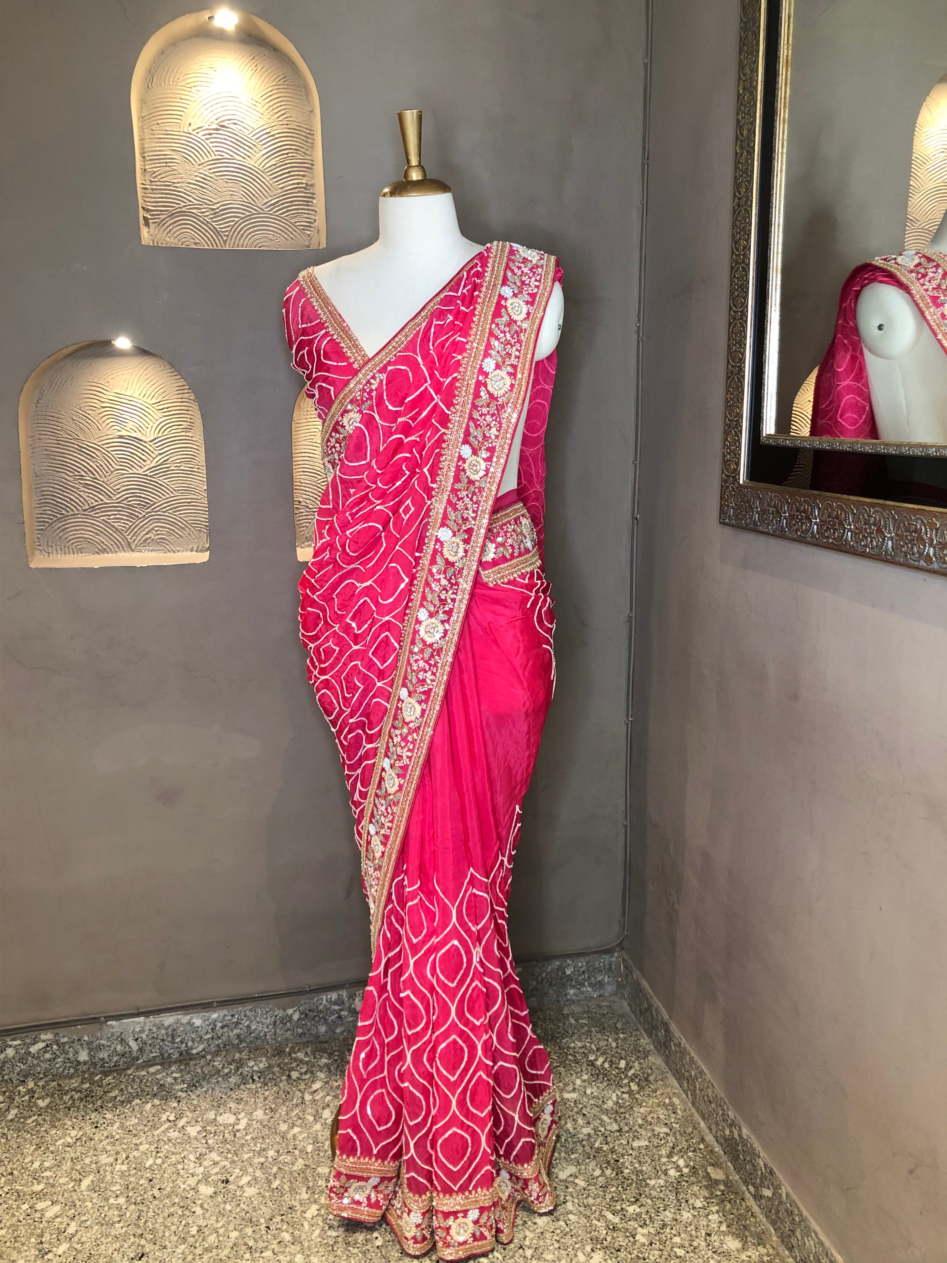 Organza Hot Pink  Saree