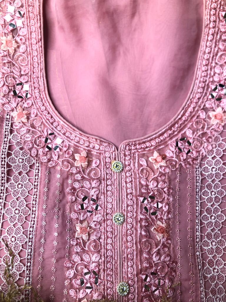 Organza Thread Work Semi- Stitched Suit