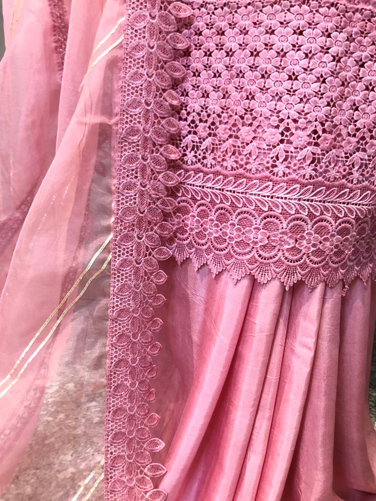 Organza Thread Work Semi- Stitched Suit