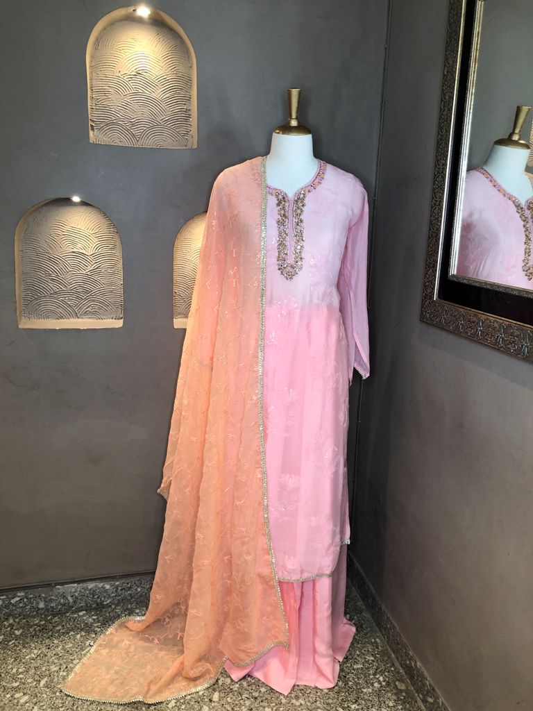 Chinon Suit With Embroidered Dupatta