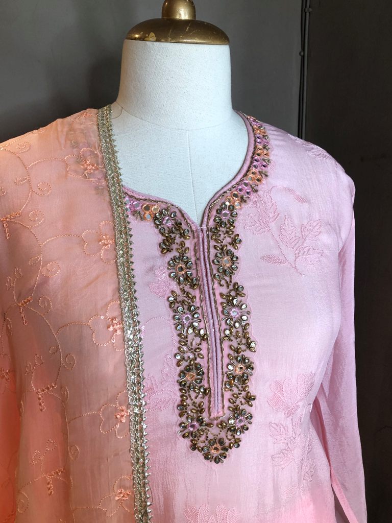Chinon Suit With Embroidered Dupatta