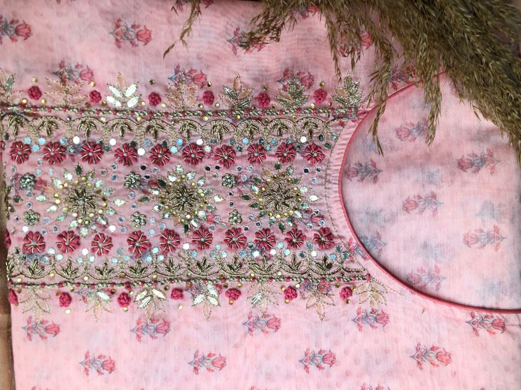 Cotton Printed Suit With Banarasi Dupatta