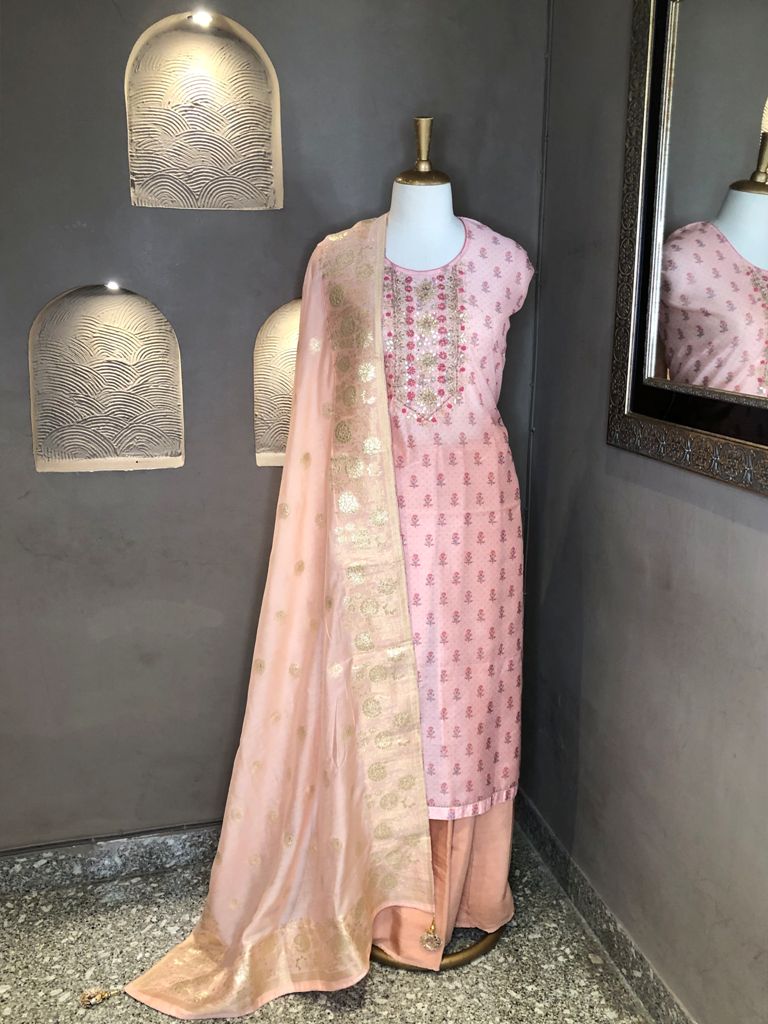 Cotton Printed Suit With Banarasi Dupatta