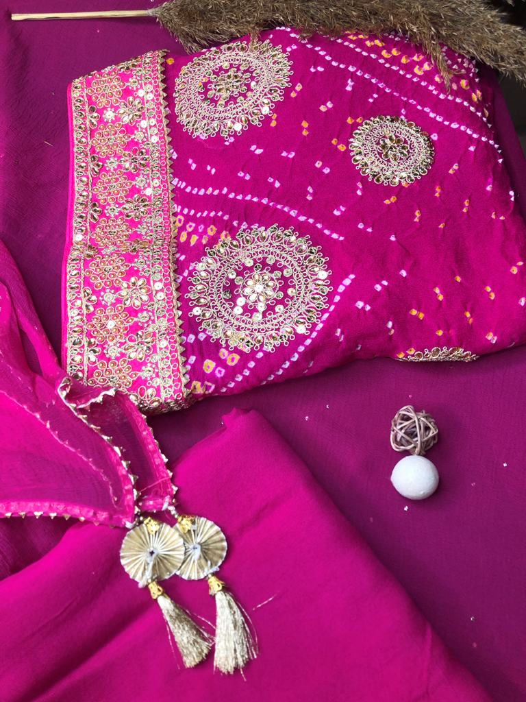 Bandhani Embroidered Unstitch suit