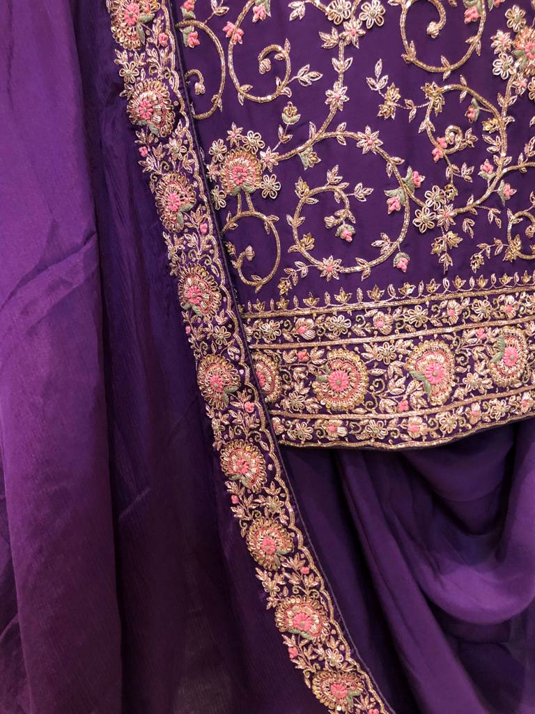 Unstitched Embroidered  Crepe Suit