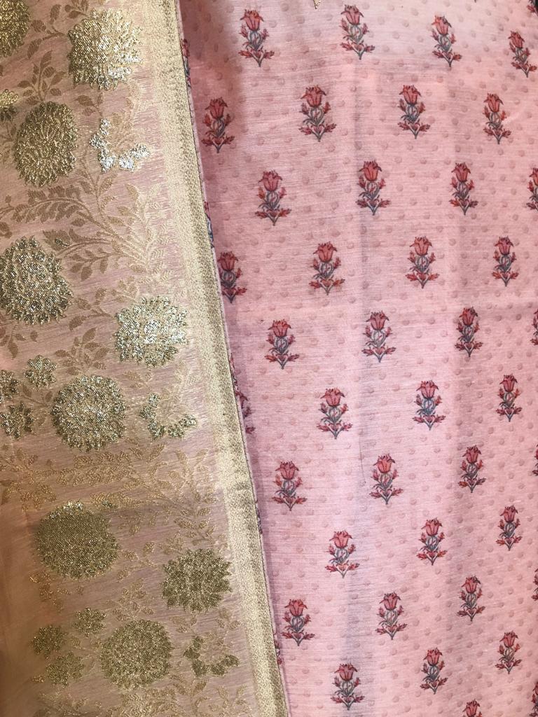 Cotton Printed Suit With Banarasi Dupatta
