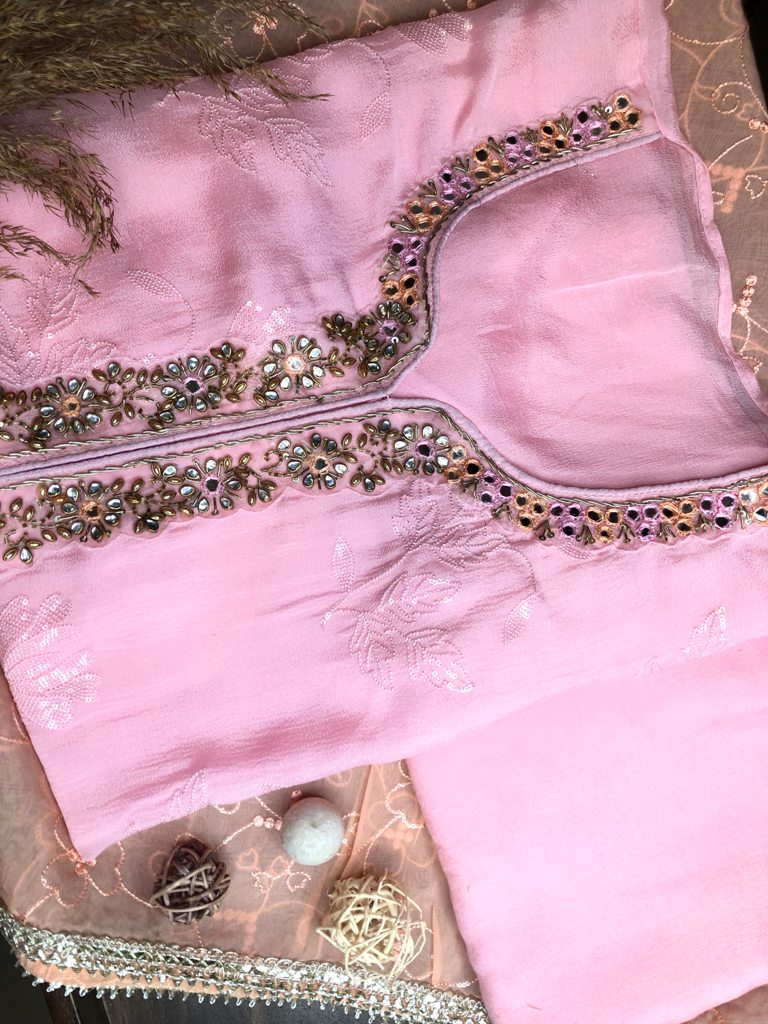 Chinon Suit With Embroidered Dupatta