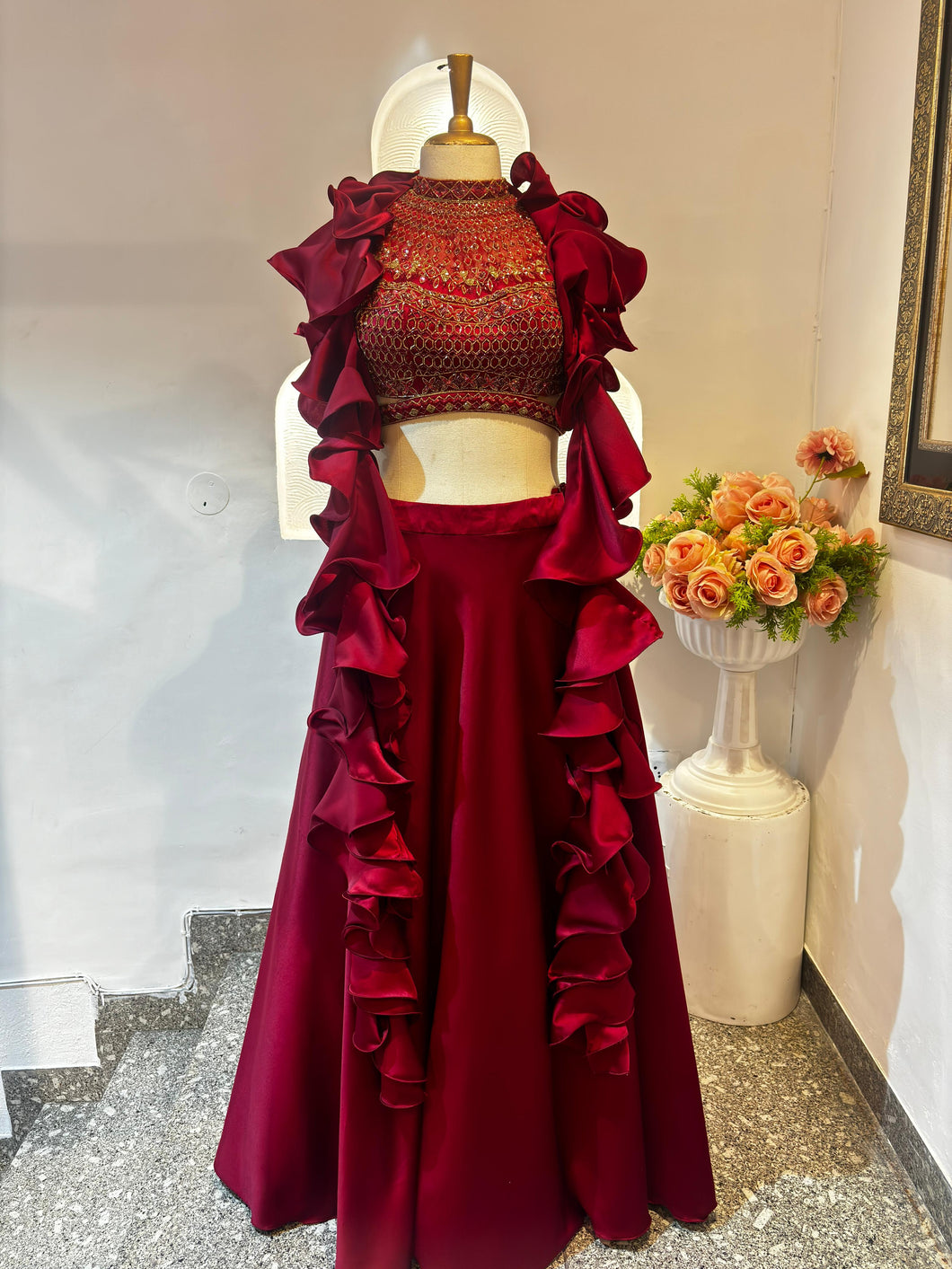 Ruffled Satin Lehenga