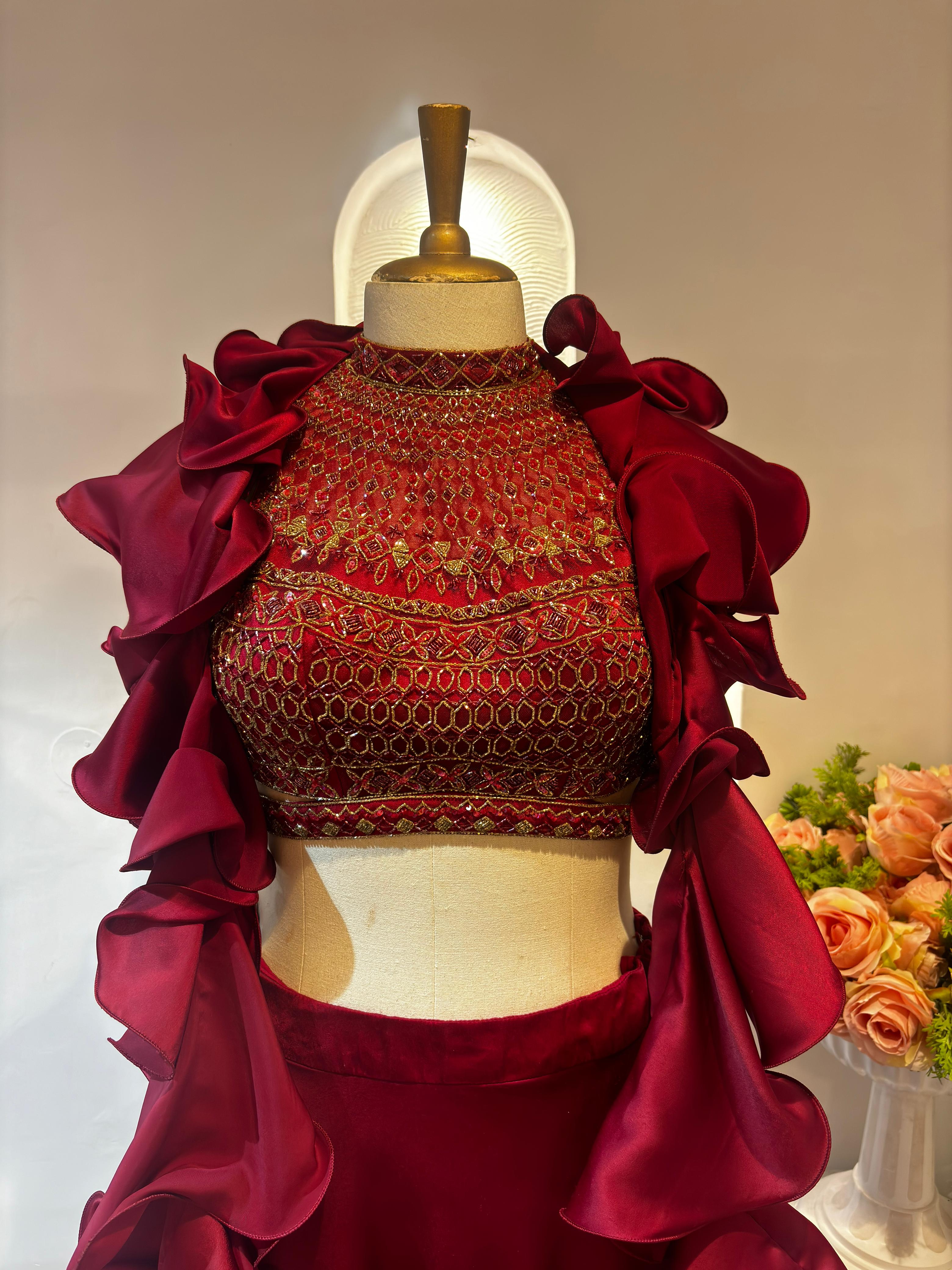Ruffled Satin Lehenga