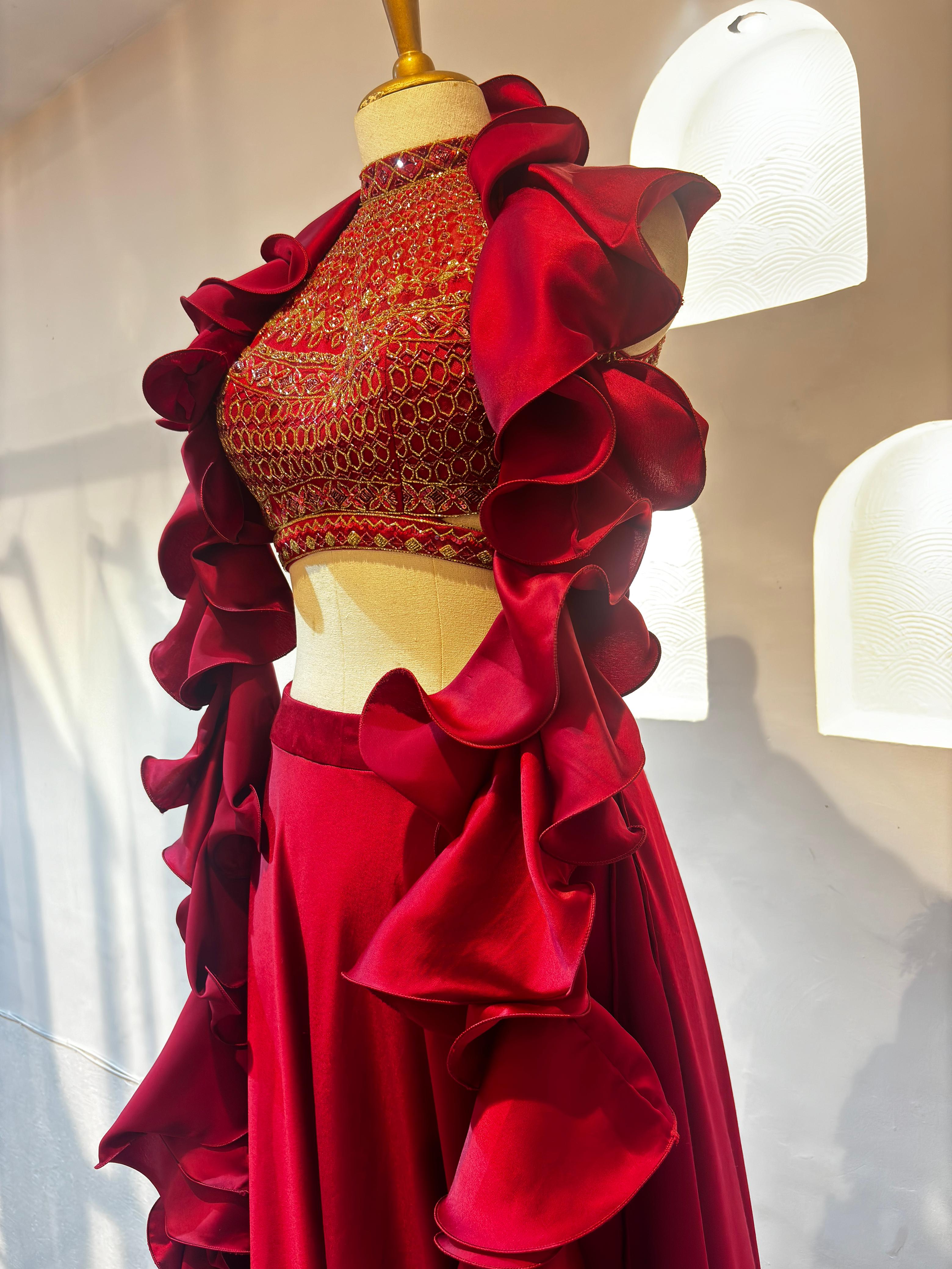 Ruffled Satin Lehenga