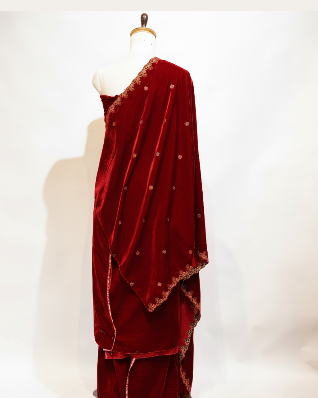 Deep maroon velvet unstitched suit