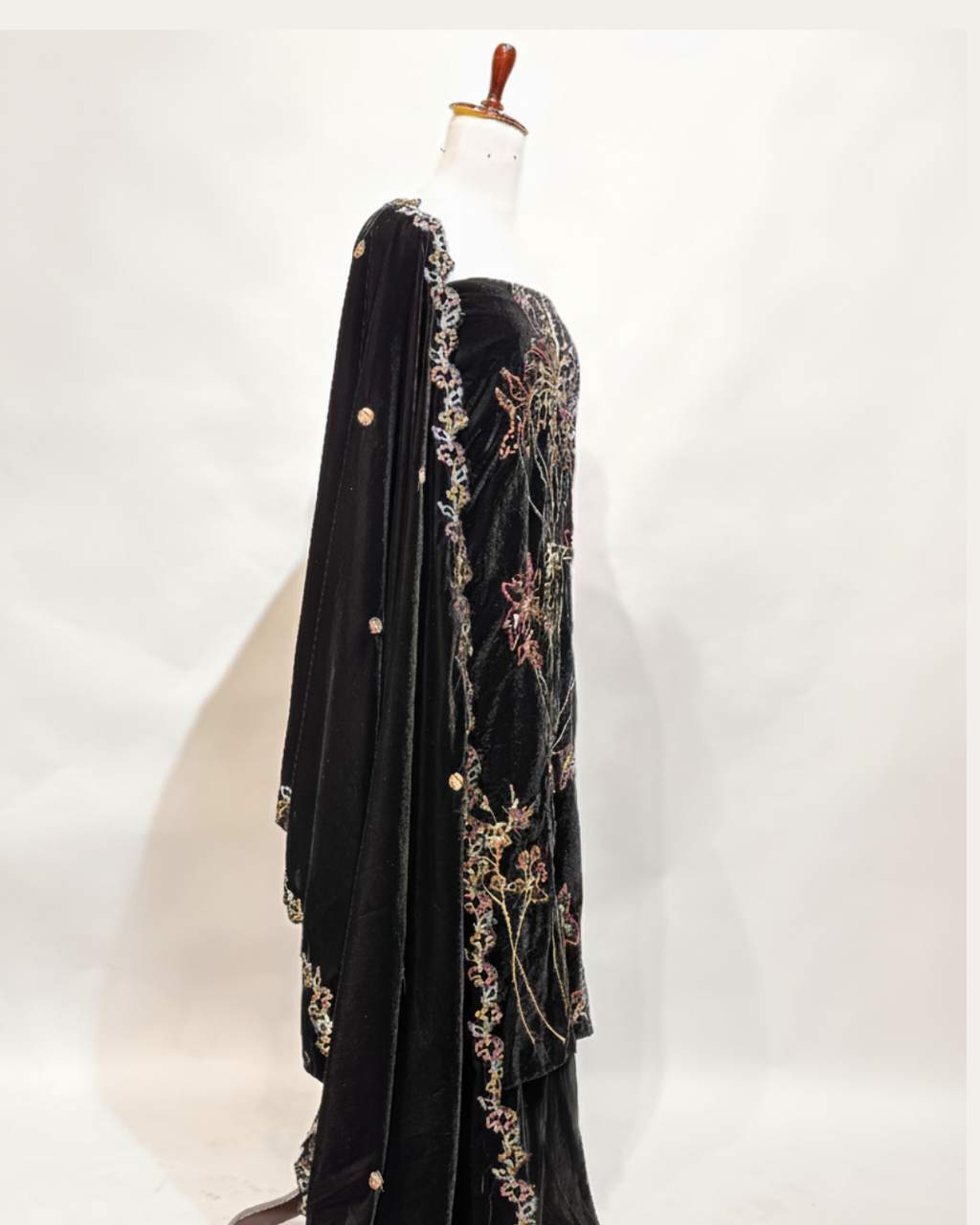 Black velvet unstitched suit,