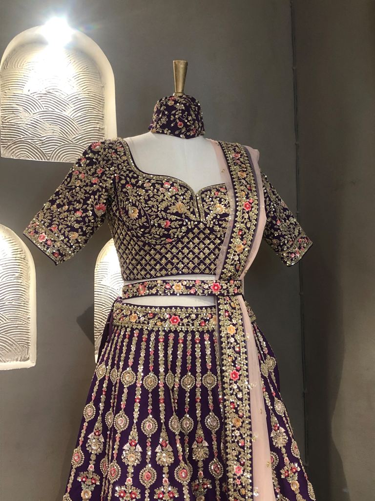 Crop Top with raw silk fabric hand work, color sequence ,dabka work,resham work