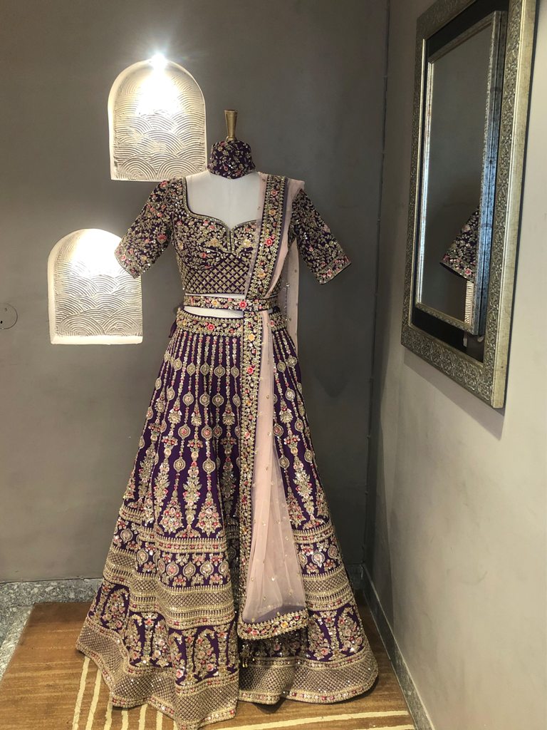 Crop Top with raw silk fabric hand work, color sequence ,dabka work,resham work