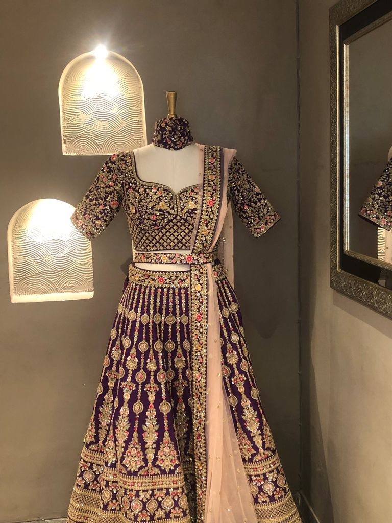 Crop Top with raw silk fabric hand work, color sequence ,dabka work,resham work